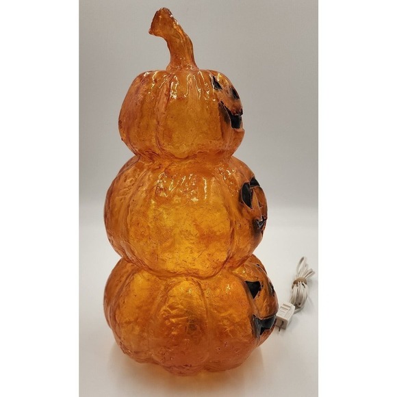 Vintage Halloween Pumpkin Stack Blow Mold Resin Plastics 15” Tall Lighted - Picture 6 of 12
